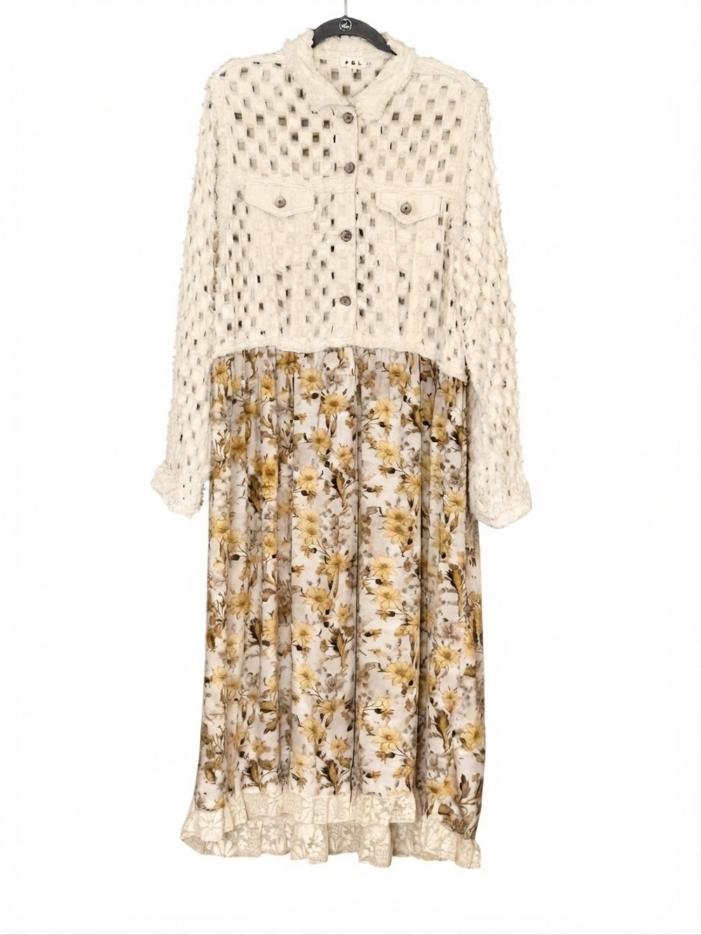 POL Crochet & Floral Duster Cardigan L 22” p2p Cream $115 Retail GUC - Picture 2 of 15